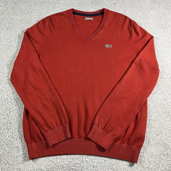 Napapijri Sweater Mens M Red Sweatshirt Jumper Cotton Pullover Flag Logo - Picture 1 of 16